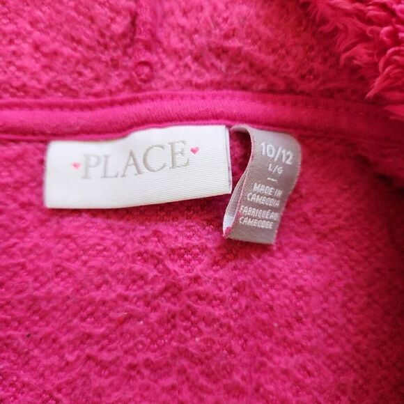 Childrens Place 10-12 hot pink fuzzy hoodie sweatshirt fleece furry - Picture 6 of 6